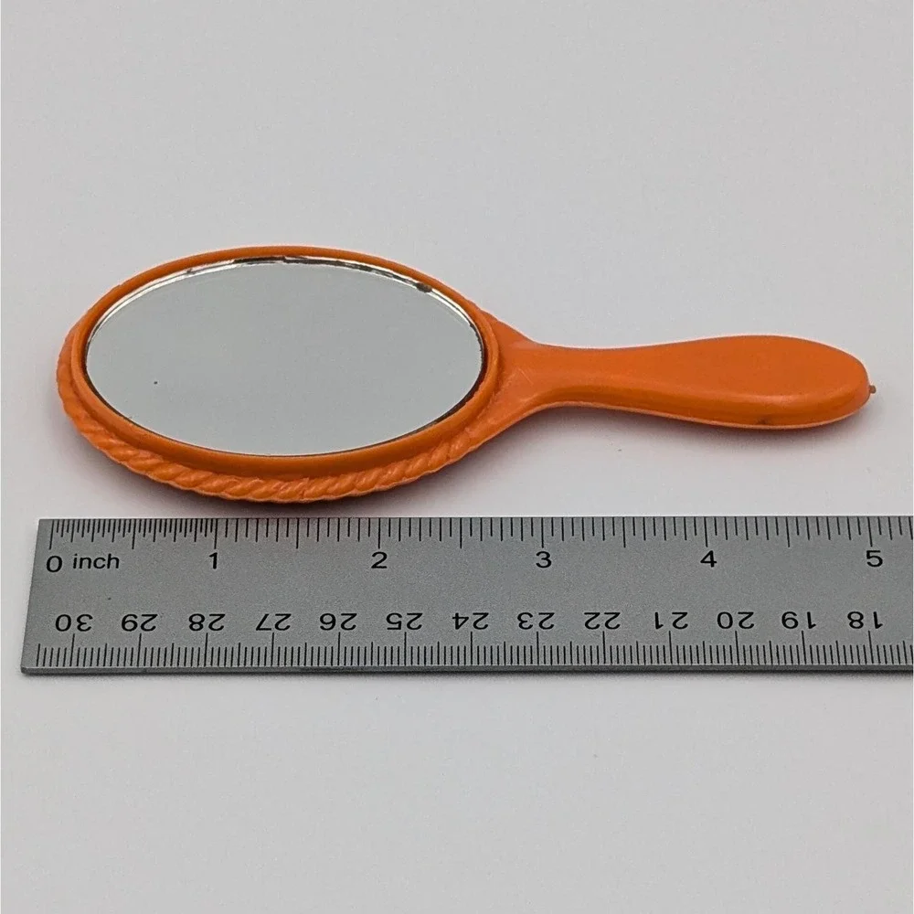 VTG Orange Plastic Hand Mirror USA Flower Retro Mod 1960s 1970s Toy Vanity 5